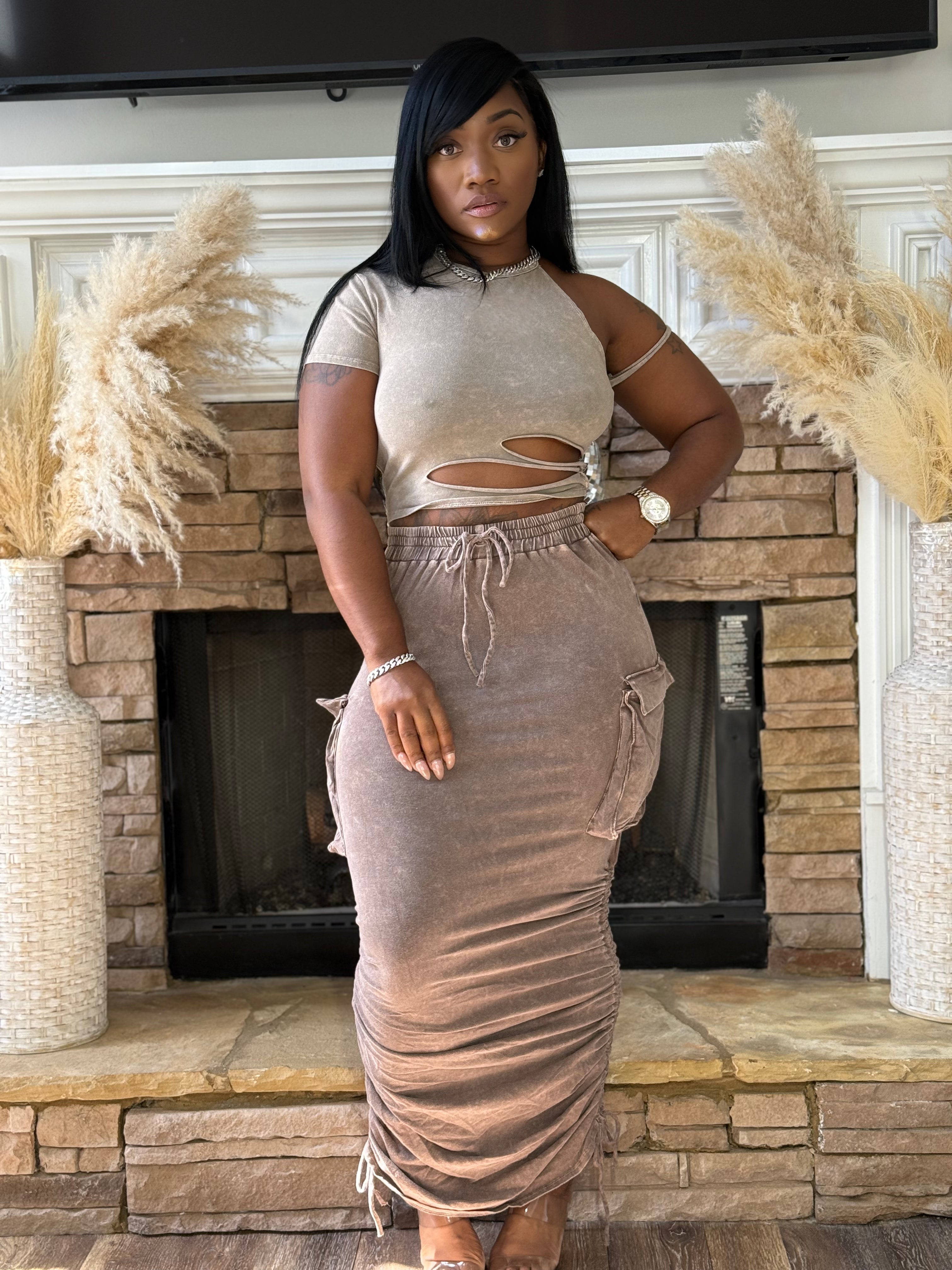 Acid Brown Cargo Skirt