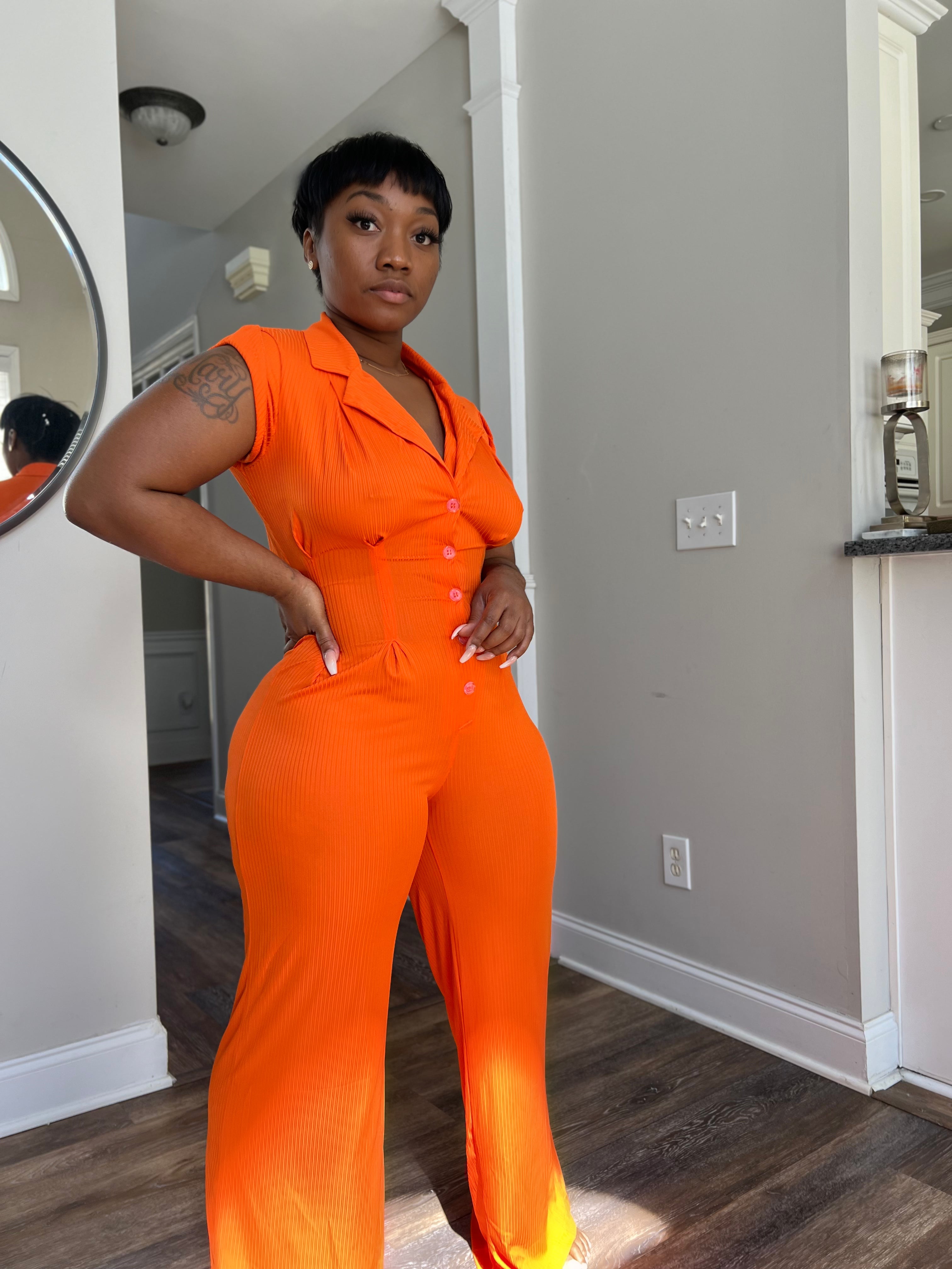 Brunch & Mimosa Button Down Front Sleeveless Cut-Out Wide Leg Jumpsuit