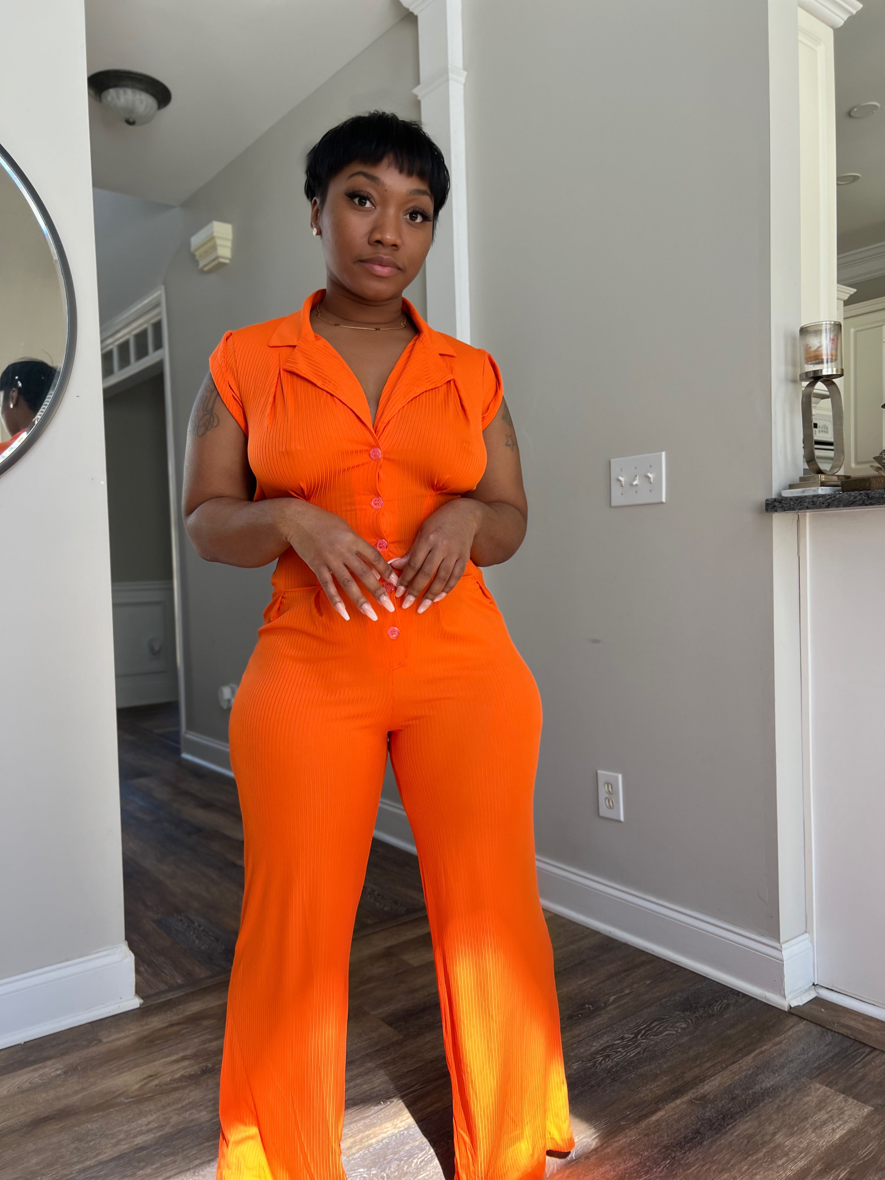 Brunch & Mimosa Button Down Front Sleeveless Cut-Out Wide Leg Jumpsuit