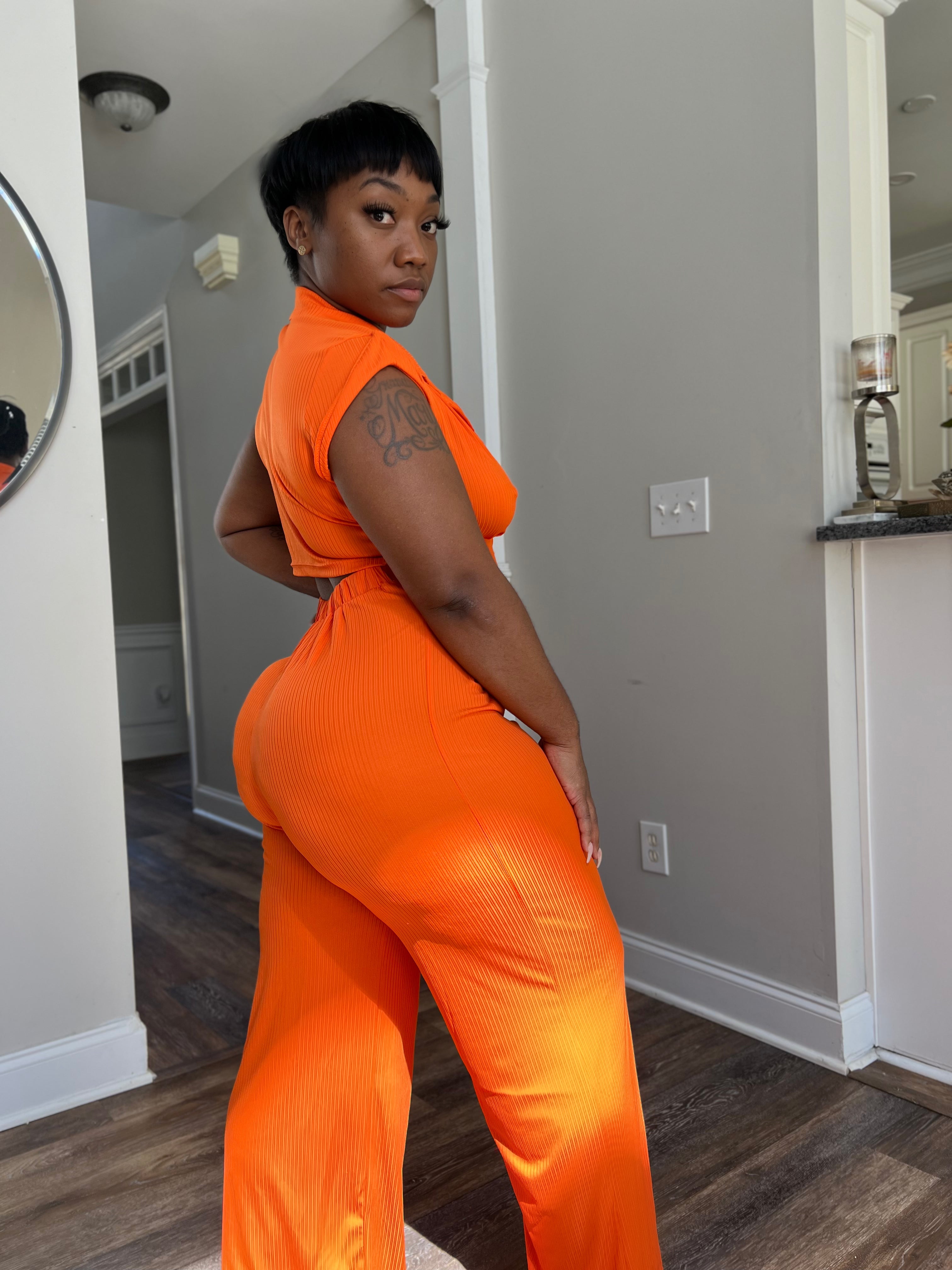 Brunch & Mimosa Button Down Front Sleeveless Cut-Out Wide Leg Jumpsuit