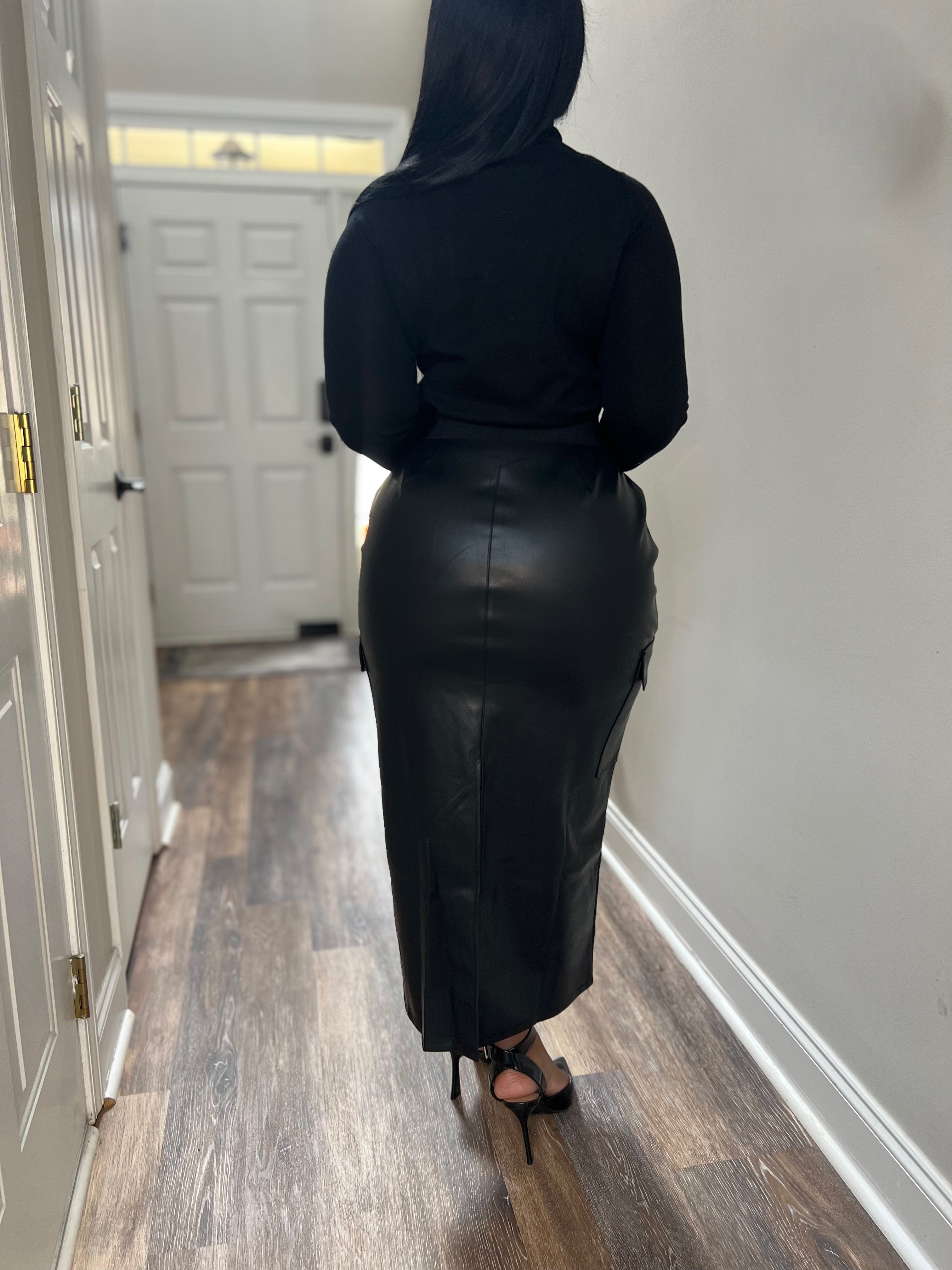 Stalllion Faux Leather Cargo Maxi  Skirt