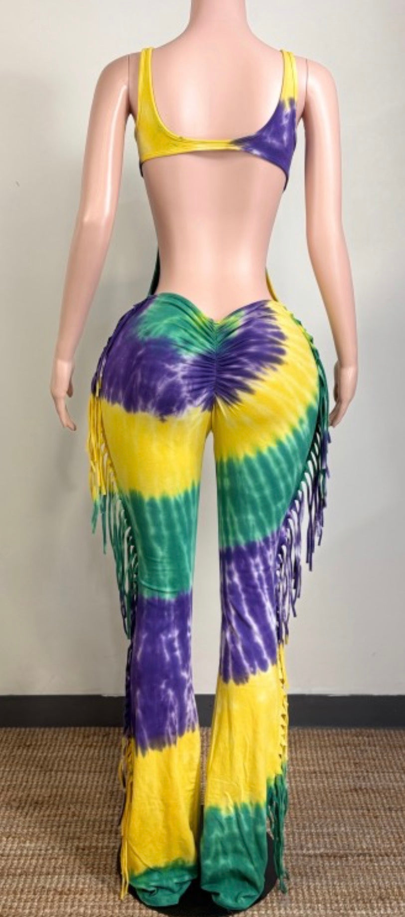 MARDI GRAS 2026 SLEEVELESS FRINGE JUMPSUIT