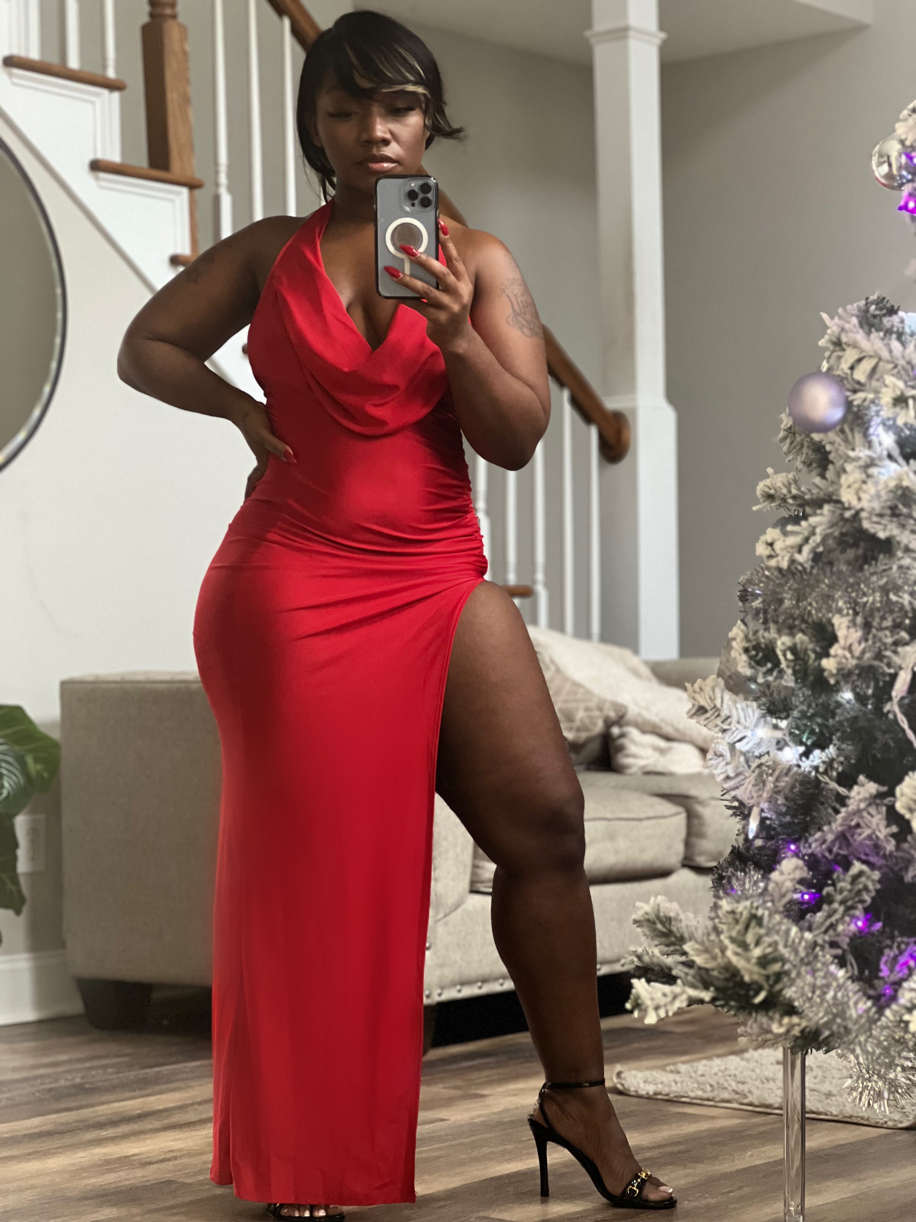 Will You Be My Valentine High Split Halter Dress