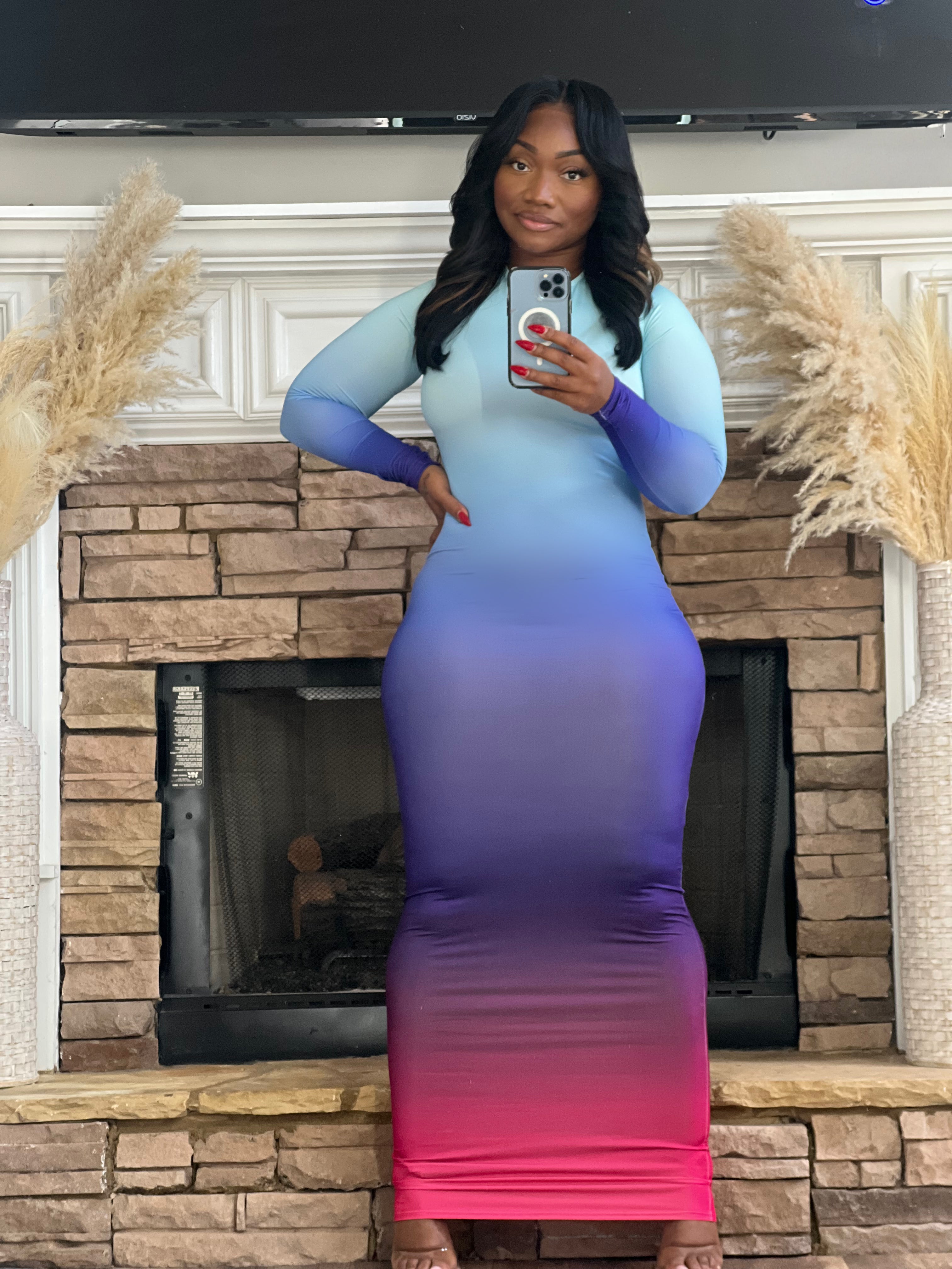 Paradise Sexy Open Back Long Sleeve Maxi Dress