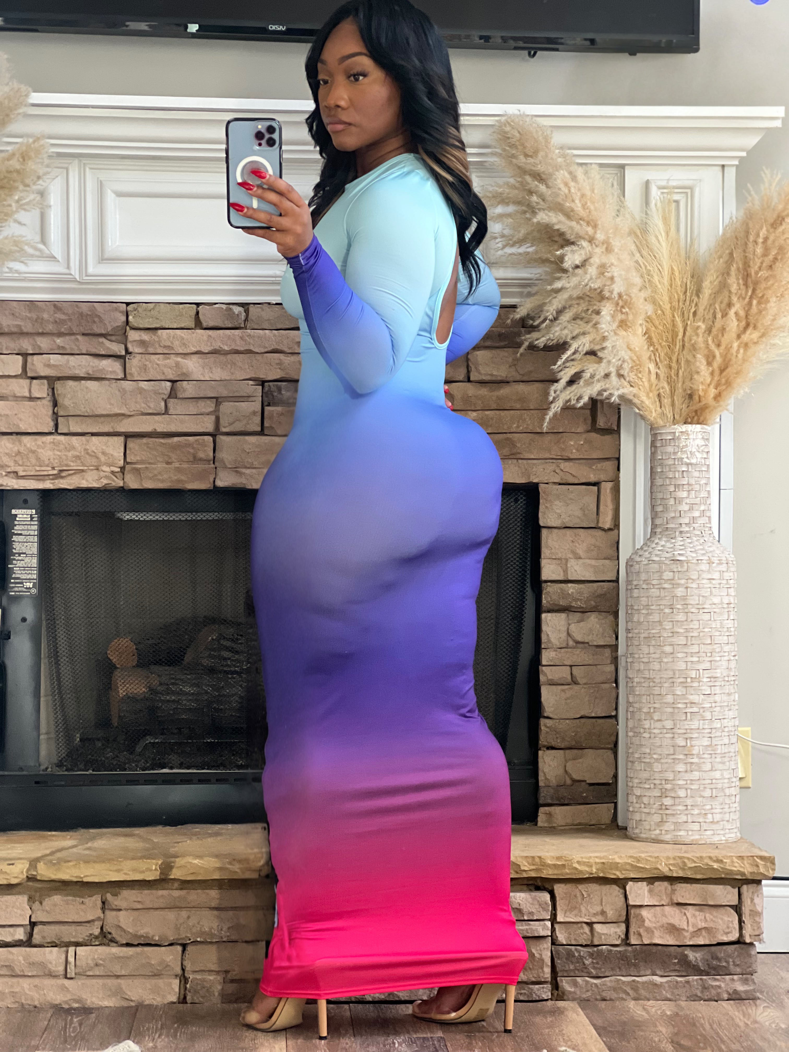Paradise Sexy Open Back Long Sleeve Maxi Dress
